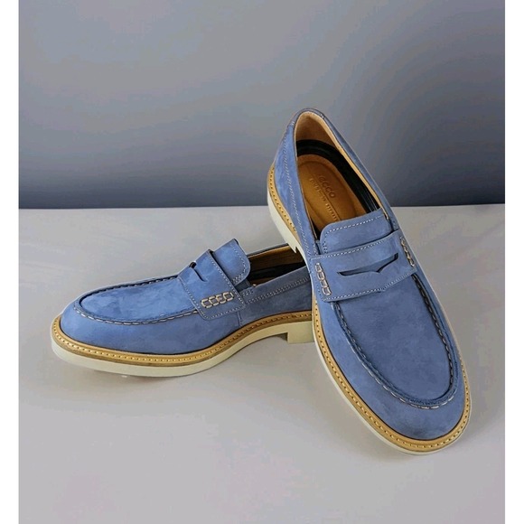 ECCO Metropole London Penny Blue Suede Hand   Stitch Loafer Size 7.5 - New main image 6